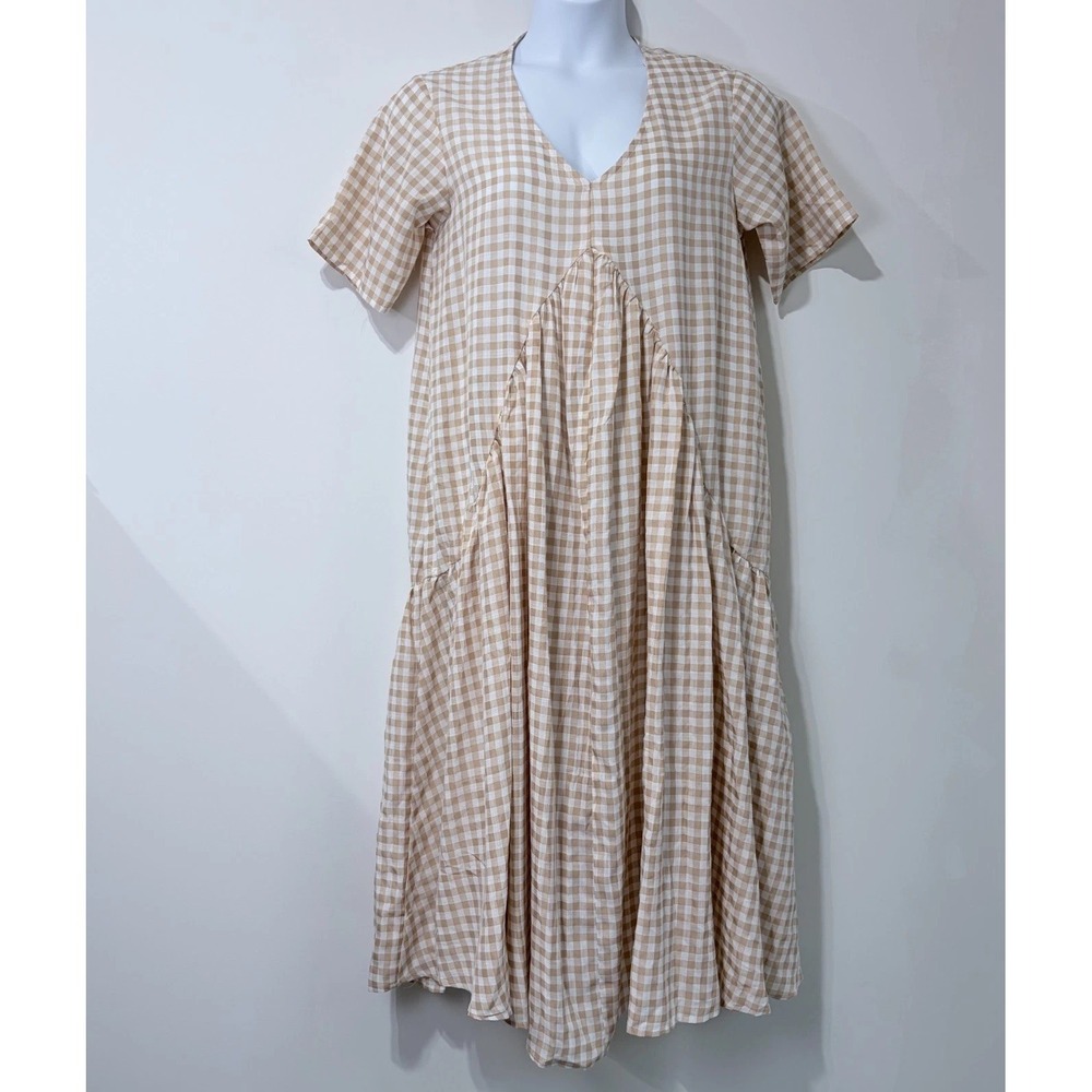 Petal + Pup Gingham Flowy Maxi Dress  Short Sleeve Prairie Romantic Boho Med NEW